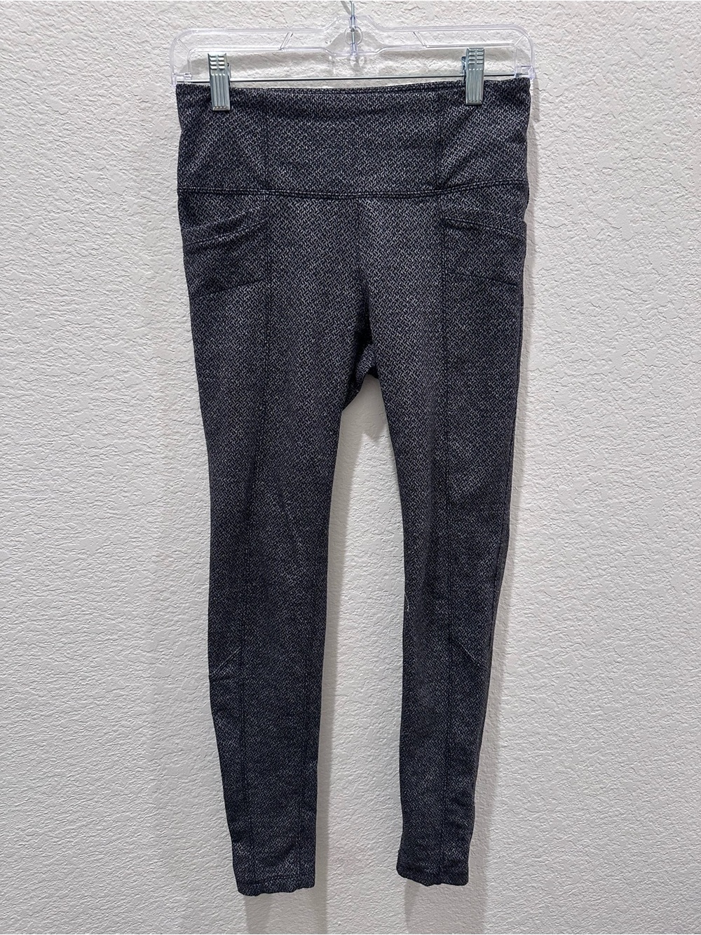 Athleta Womens Herringbone High Rise Leggings Black White Pockets Small Petite